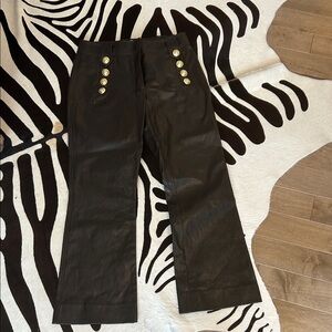Derek Lam Brown Leather Flare Pants with Gold Buttons 4